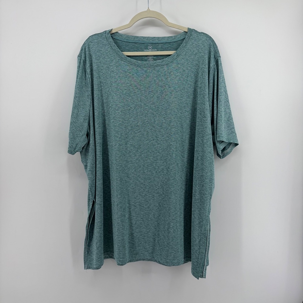 Real Essentials Womens 3X Teal Blue Short Sleeve Activewear Side Slit Tee Shirt